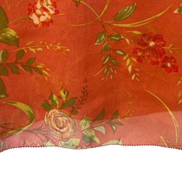 CAbi Womens 100% Silk Floral Embroidered Tunic Top S Coral Pink Sheer Boho Flowy - Picture 15 of 16